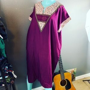🌼 VINTAGE RARE 1960’s SOFT COTTON RAYON Boho Dress Size XXL MAGENTA 12 14